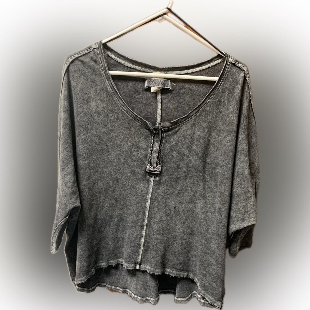 We the Free First Base Henley Drop Shoulder Top Acid Wash Indie Boho Shirt Small - Picture 5 of 8